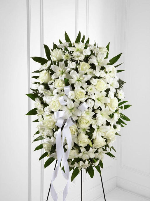 Classic Elegance All White Standing Spray - Four Seasons Floristry